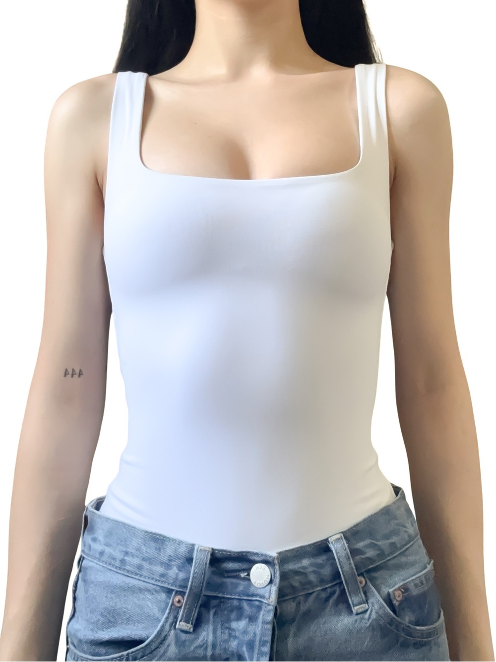 ARITZIA Contour Bodysuit Square Neck Wide Straps Bright White Size XXS EUC